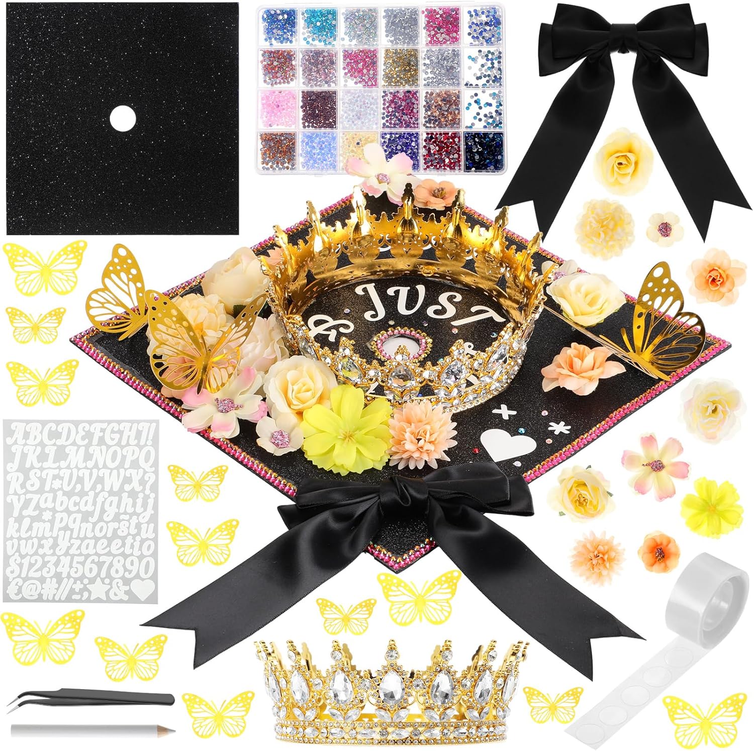Dunzoom 2026 Graduation Cap Decorations DIY Kit for Women Crown Topper Graduation Hat Craft Accessory for Personalizing Caps Graduates Grad Party Decoration