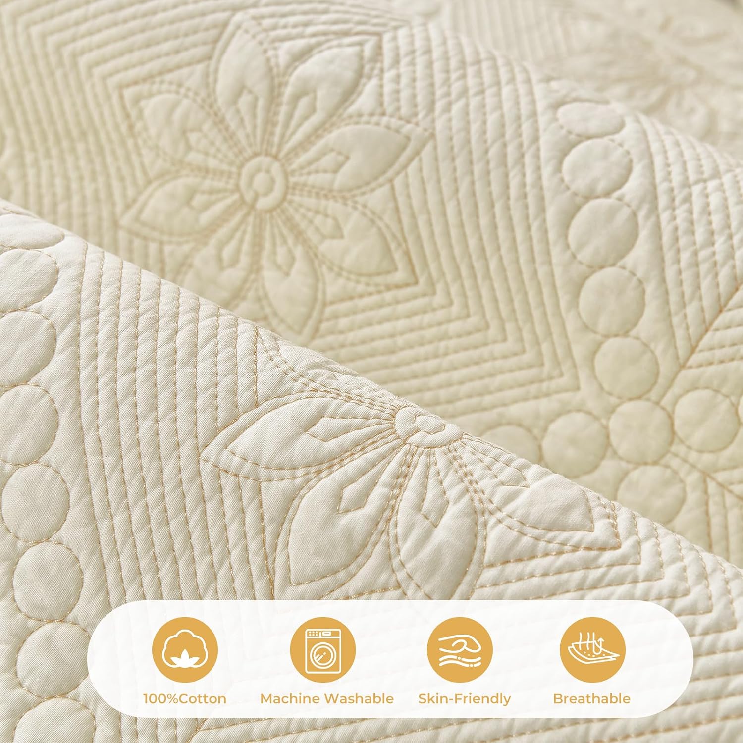 vctops Farmhouse 100% Cotton Quilted Couch Cover Floral Embroidered Sofa Cover Non-Slip Soft Sofa Slipcover Washable Furniture Protector (Cream,28"x70")