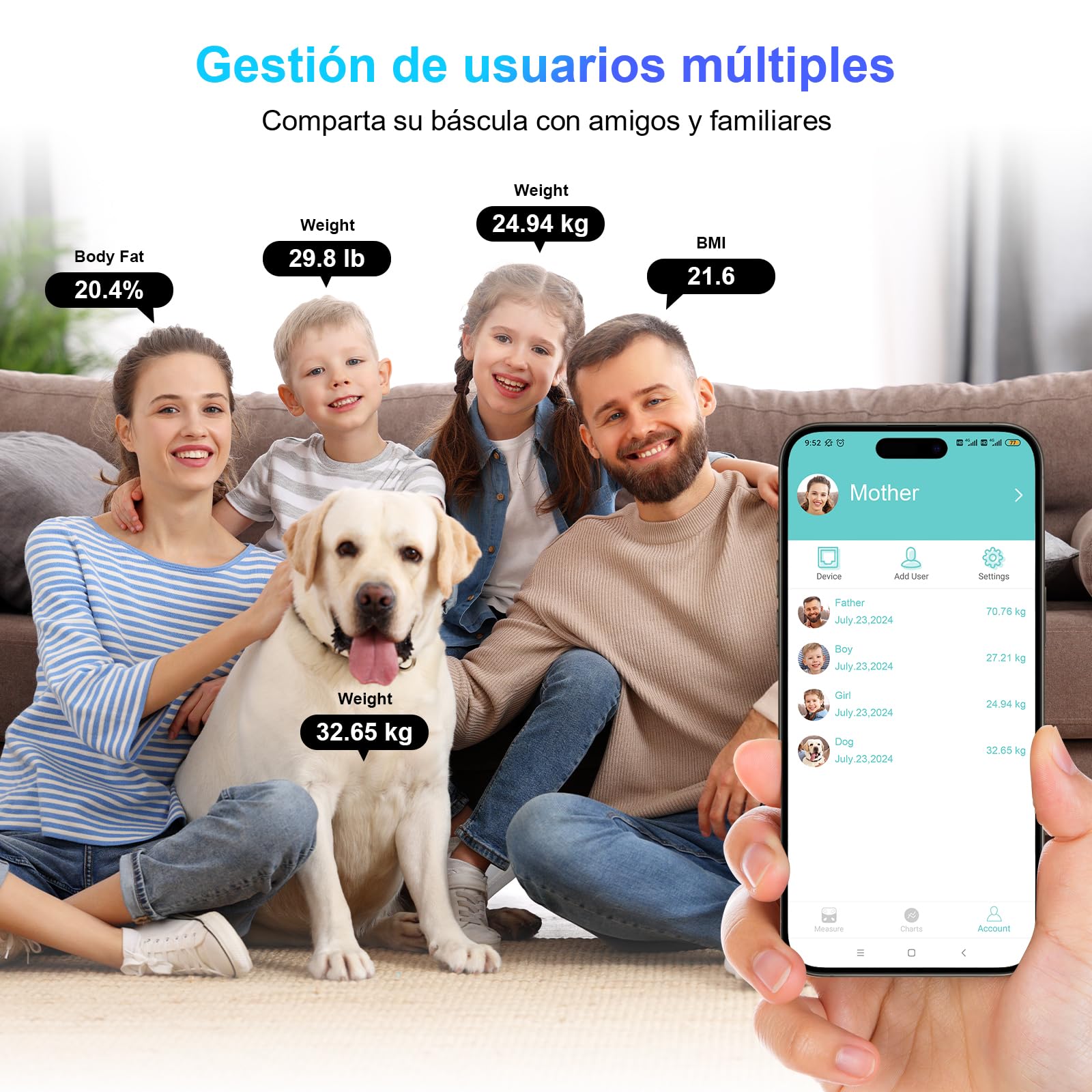 Healthkeep - Báscula conectada con Bluetooth (13 análisis de la composición corporal, incluye capacidad de 180 kg/400 lb, 28 x 28 cm