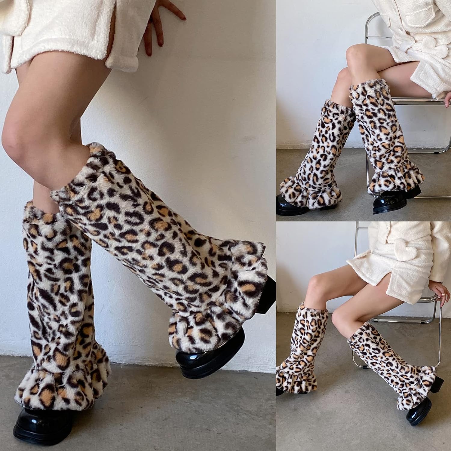 Women Plush Leg Warmers Print Ruffled Baggy Foot Socks