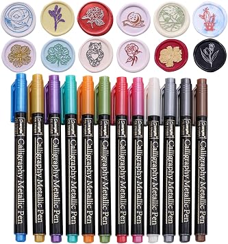 Wax Seal Pen Kit 12pcs, 12 Color Wax Seal Pen Set Metallic Marker Gold Silver Pens for Wax Seal Stickers Decor Personalized Wax Seal Stamp, Suitable for All Color Wax Seal Beads Wax Seal Sticks