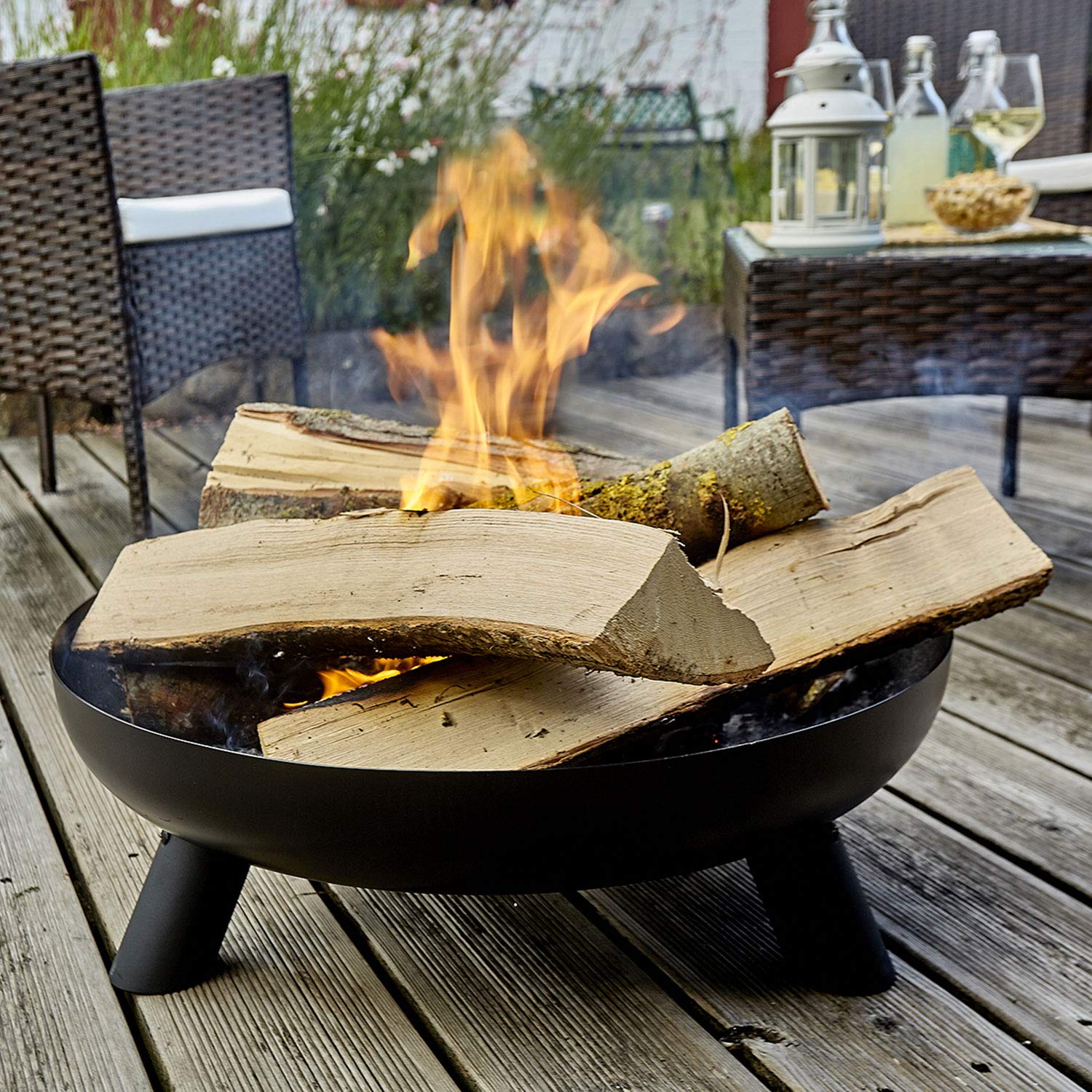 Cook’in Garden - Braciere da giardino in acciaio, grande vasca con piedi stabili, resistente alle alte temperature, focolare da esterno per terrazza, robusto e durevole, nero
