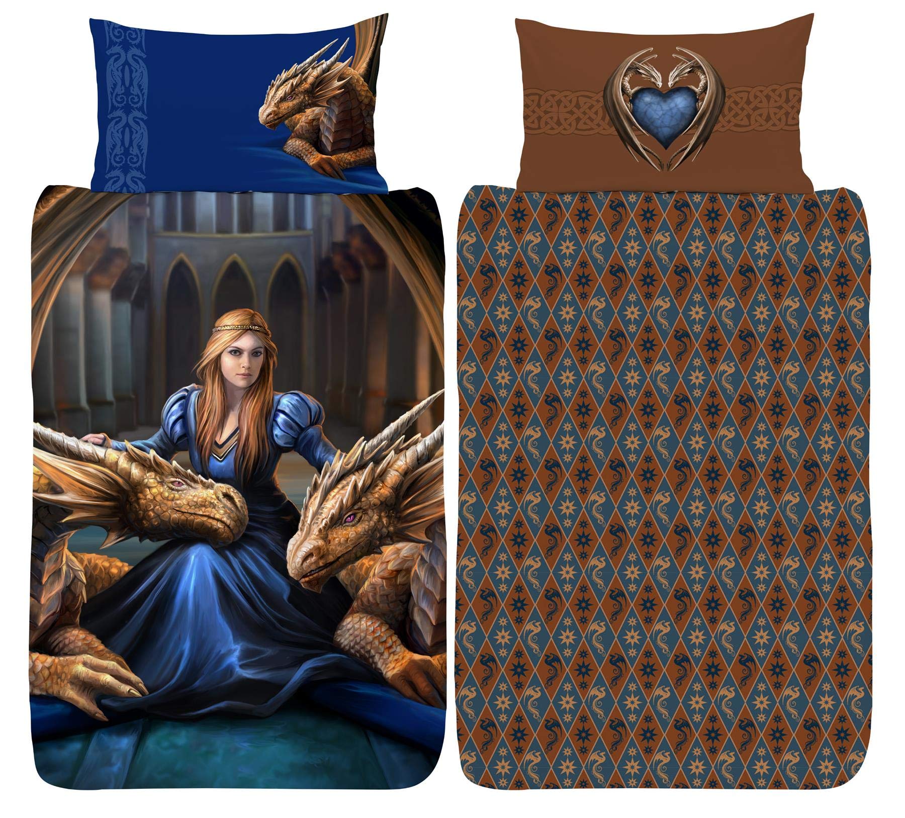 Anne Stokes Blue Fierce Loyalty Duvet Cover - Reversible Bedding Set - Single Duvet