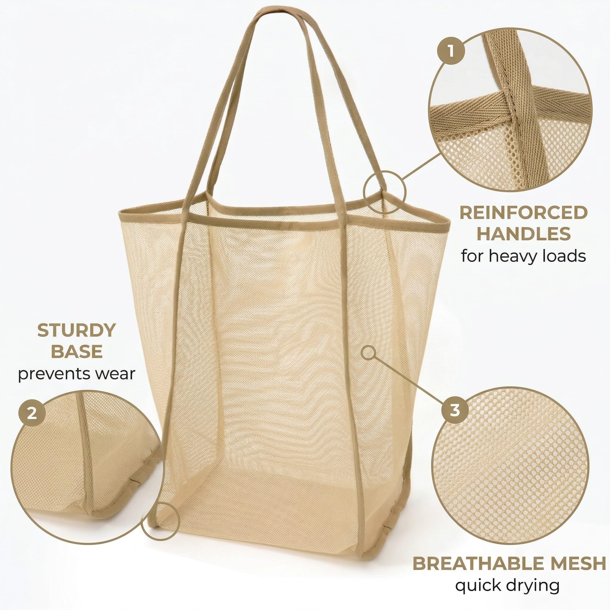 Borsa Mare Donna Grande Nylon Resistente Impermeabile Cerniera Tasche Spalla Viaggi Vacanze Piscina Cachi
