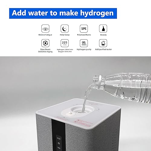 Miniatura 5 de Alkadrops Máquina de inhalación H2 de agua de hidrógeno con 51fl ozmin 9999 de alta pureza H2 de bajo ruido ionizador SPEPEM