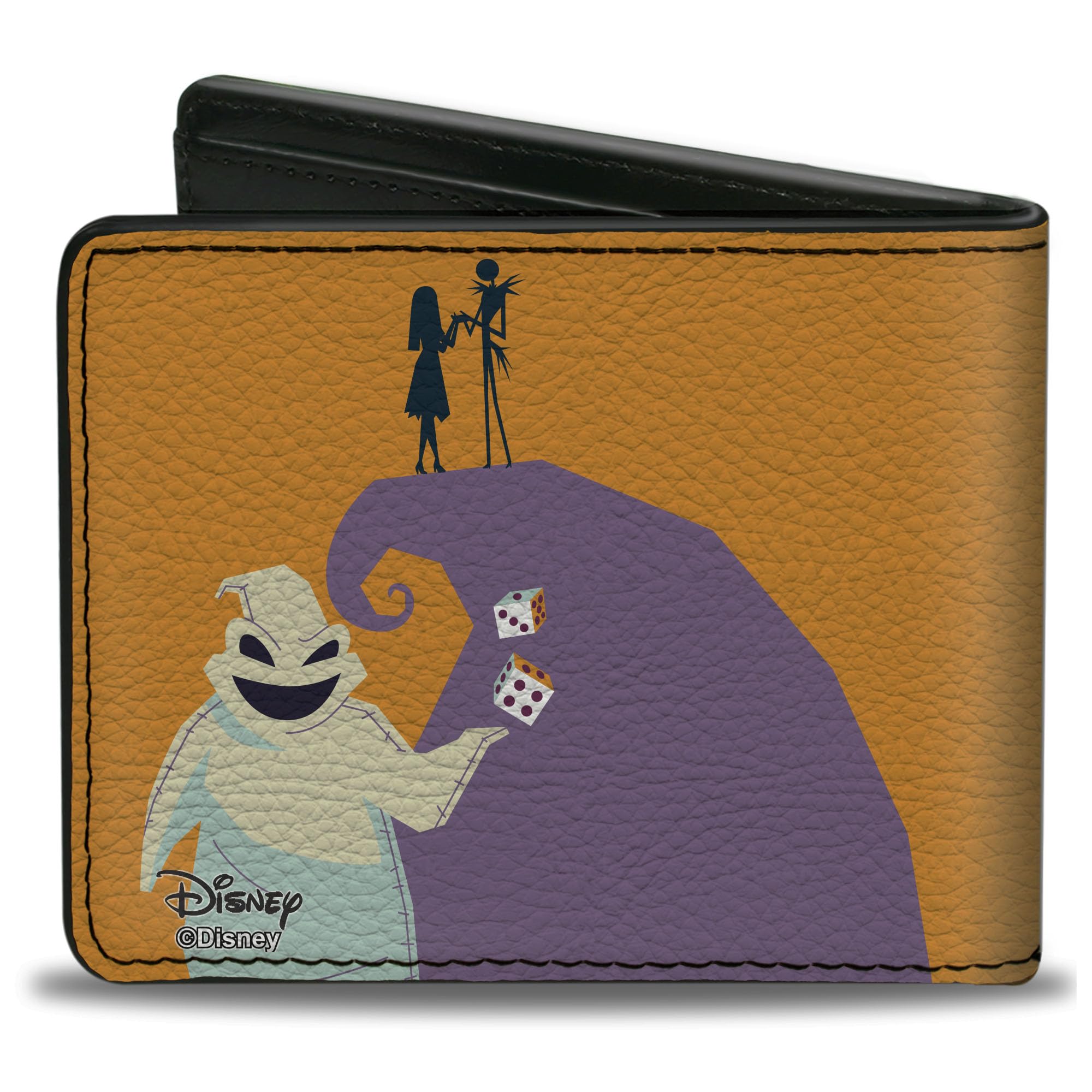 Buckle-Down Men's Disney Wallet, Bifold, Nightmare Before Christmas Stylized Jack Sally Ooogie Boogie, Vegan Leather, 4.0