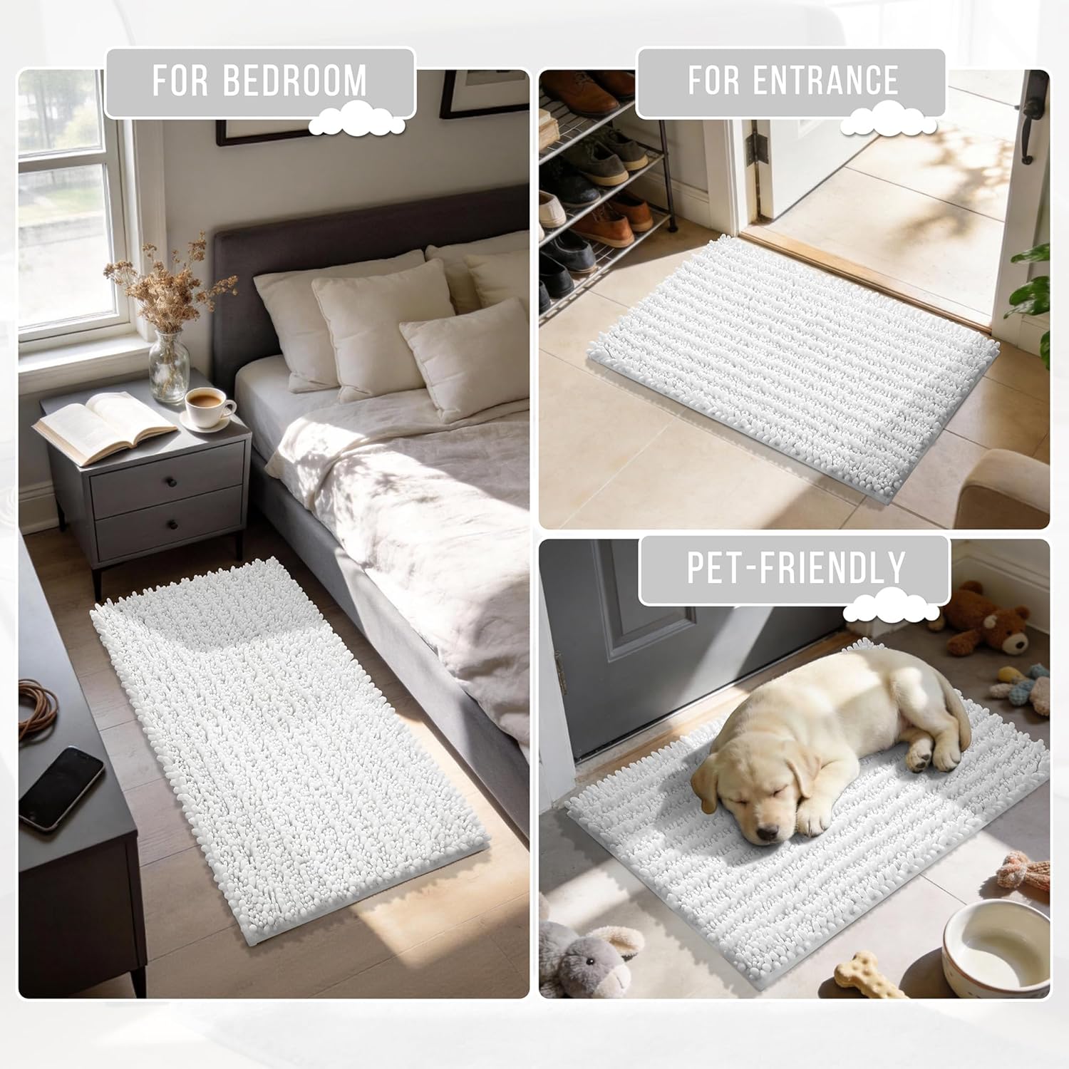 Yimobra Bathroom Rugs Non Slip Washable - Ultra Soft Absorbent Chenille Bath Mat, Quick Dry Shaggy Floor Carpet for Tub Shower, White Home Decor Accessories, 24x17 Inch - Image 7