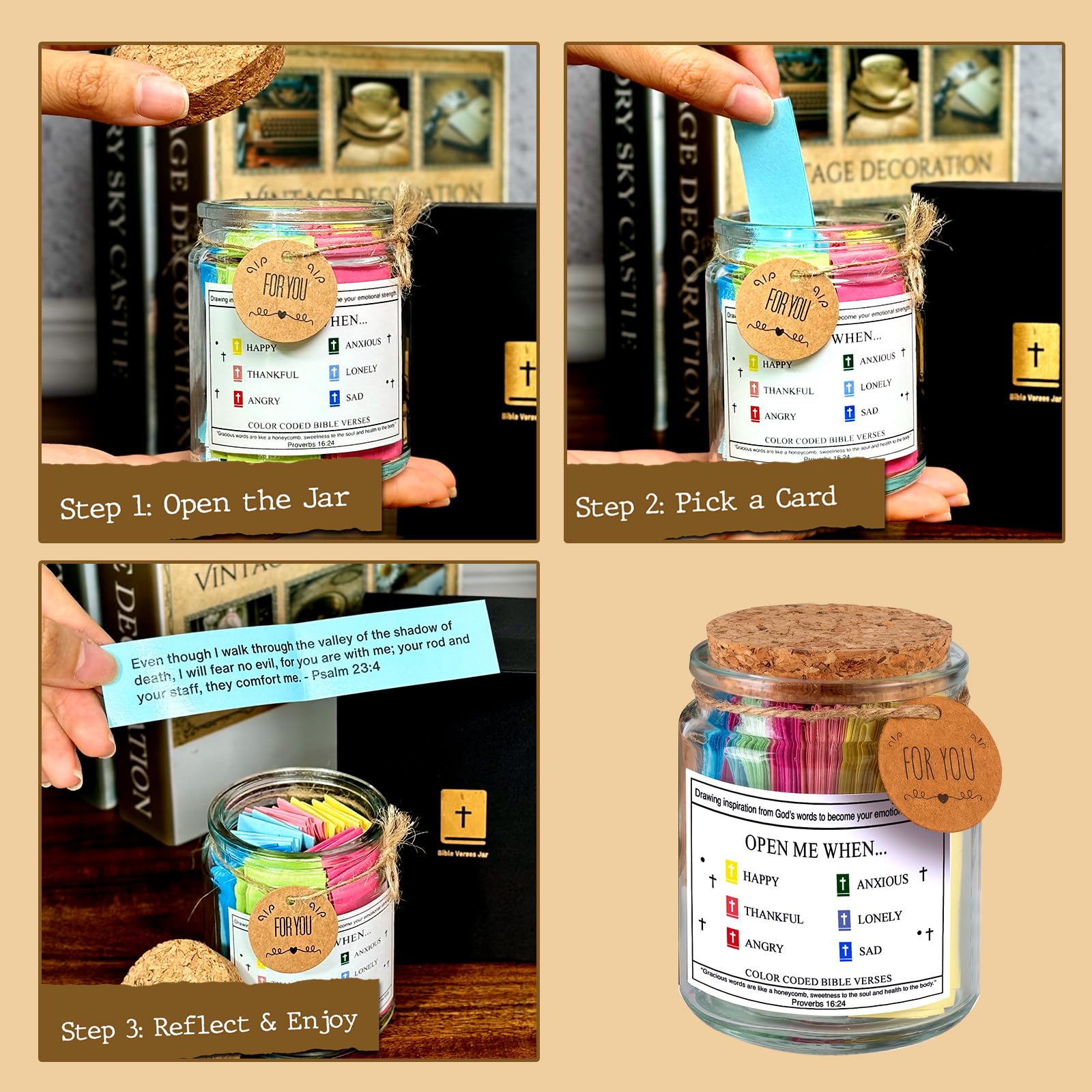 Craft Your Lab Bible Verse Jar - Mindfullness Christian Gifts for Men & Women, Gift Idea for Birthdays, Graduations, Baptisms, Mothers Day, Fathers Day (Gift Ready with Bookmark & Ribbon) - Image 7