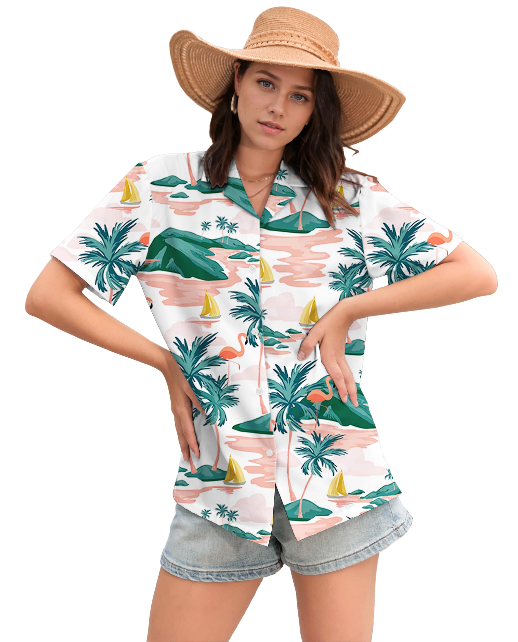 Cromoncent Mommy and Me Matching Hawaiian Outfits Girls &amp; Womens Hawaiian Shirts Tropical Button Down Shirts