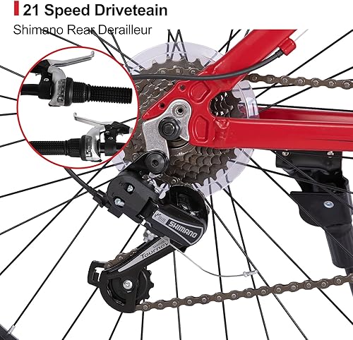 Miniatura 5 de Hiland Humtaway - Bicicleta de montaña de 26 pulgadas para hombres y mujeres, rueda de radios de 36, cambio trasero Shimano de 21 velocidades, marco