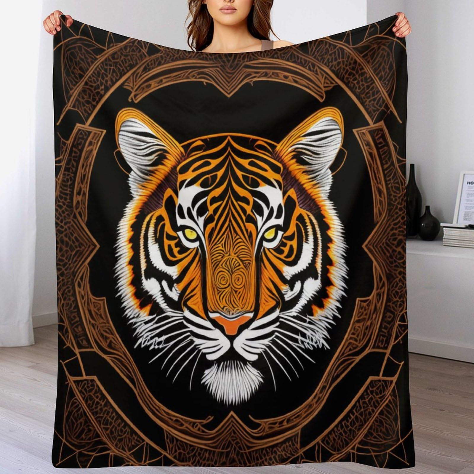 Manta de felpa y franela con diseño de tigre para decoración de habitaciones