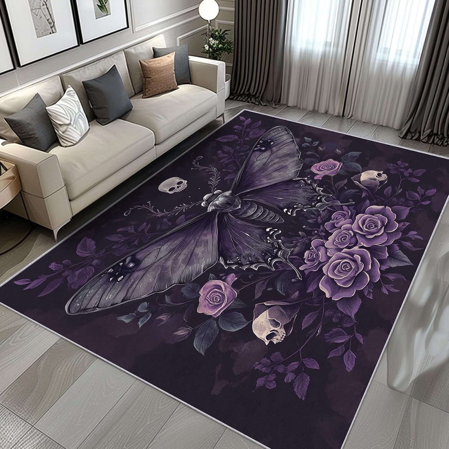 Amazon.com: NejTrenzy Death Moth Rug 3x4, Washable Gothic Skull Rugs ...