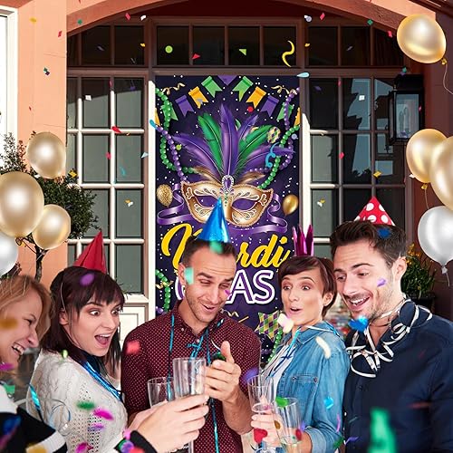 Miniatura 6 de Festicreamy Bandera de carnaval de Mardi Gras, decoración de Mardi Gras, cartel de porche de Mardi Gras
