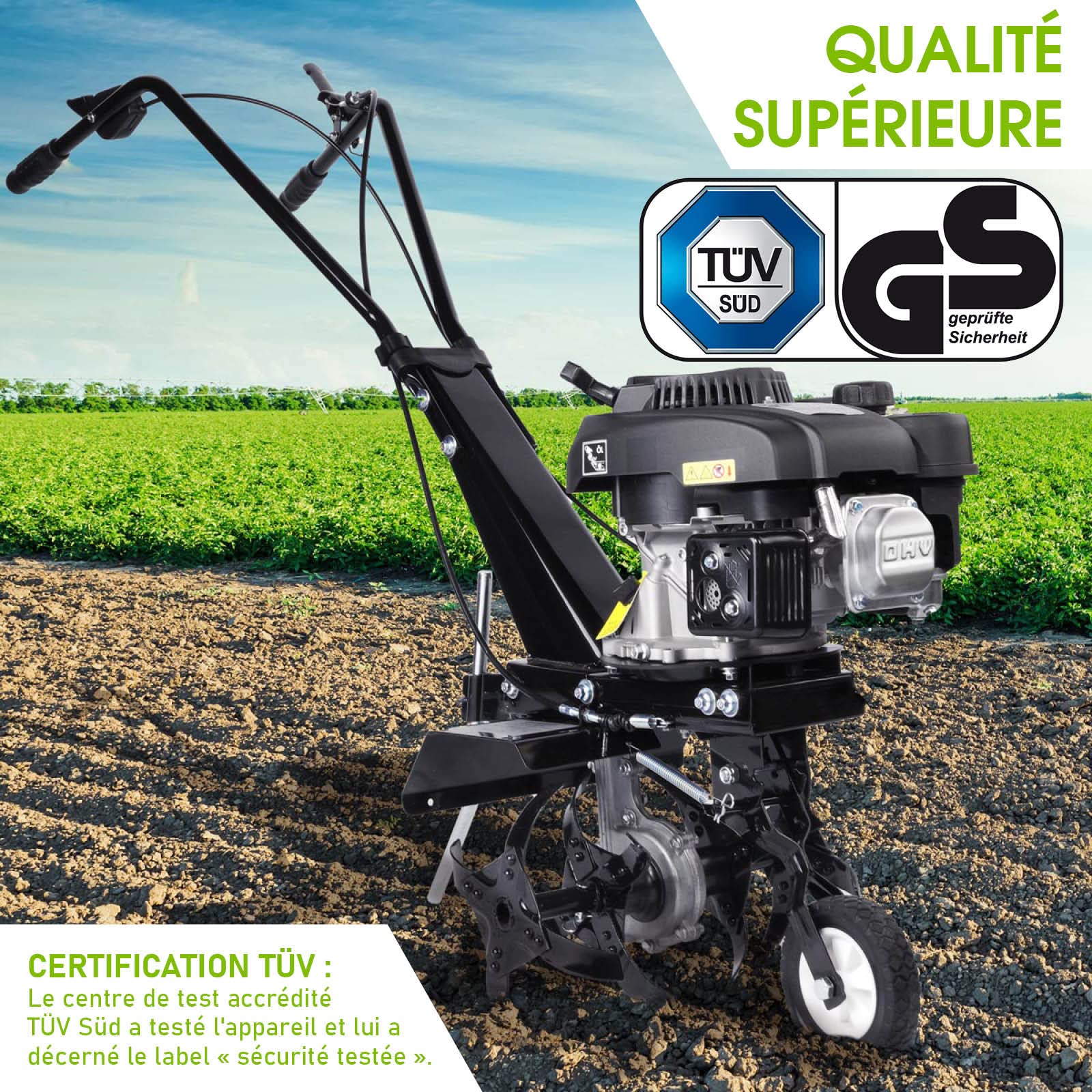 BRAST motobineuse thermique 176ccm 6CV 4,4kW largeur 36cm, profondeur 17,5-30cm 4 fraises autoconduite commutable vitesse nominale 3 600 tr/min motoculteur thermique 4 temps