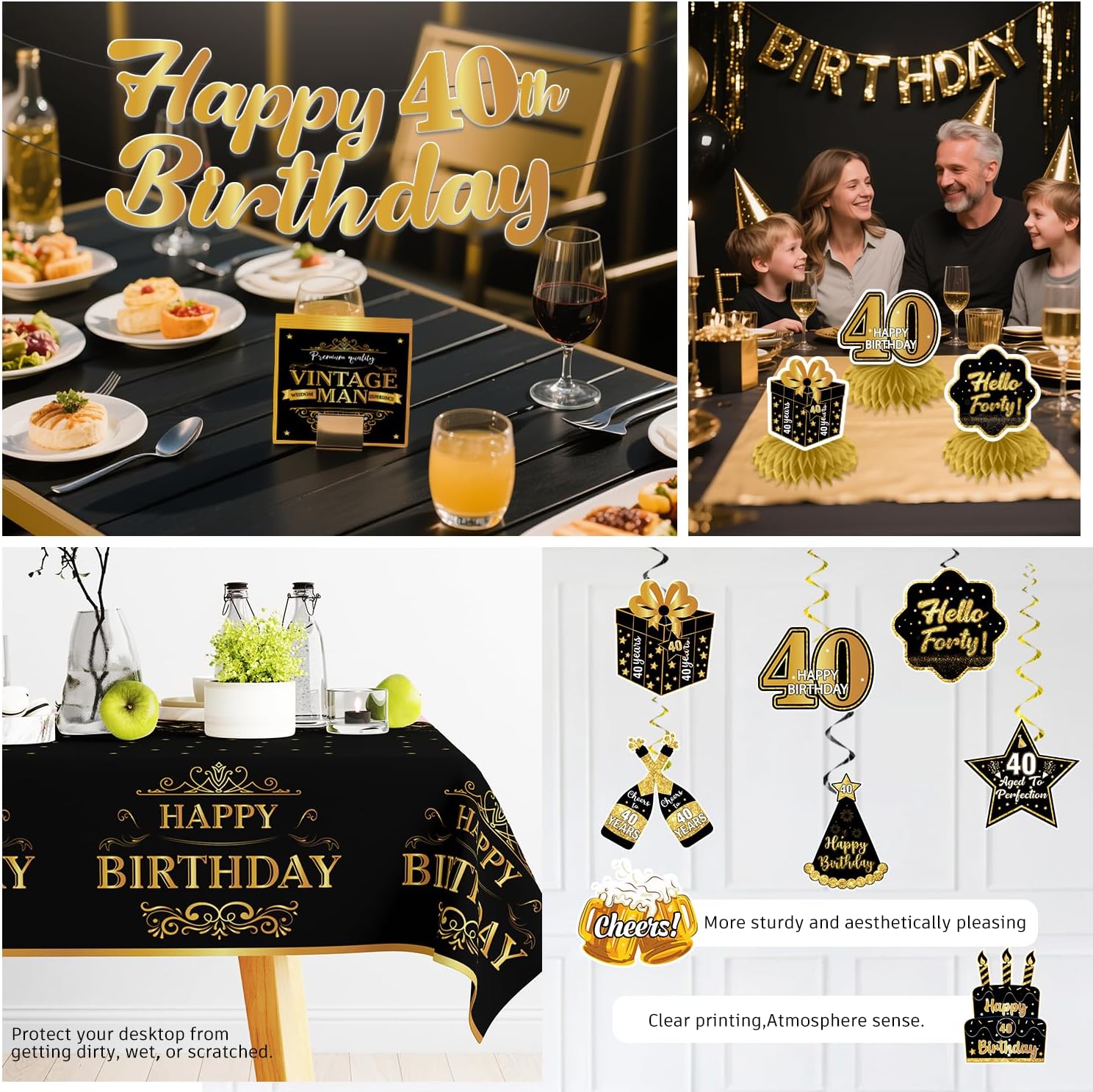 213 Pcs Vintage 40th Birthday Decorations For Men, Pre-strung Happy 40th Birthday Banner, Balloons, Plates and Napkins Set with 2 Pcs Tablecloth, Classy 40th Vintage 1986 Birthday Party Supplies - Image 6