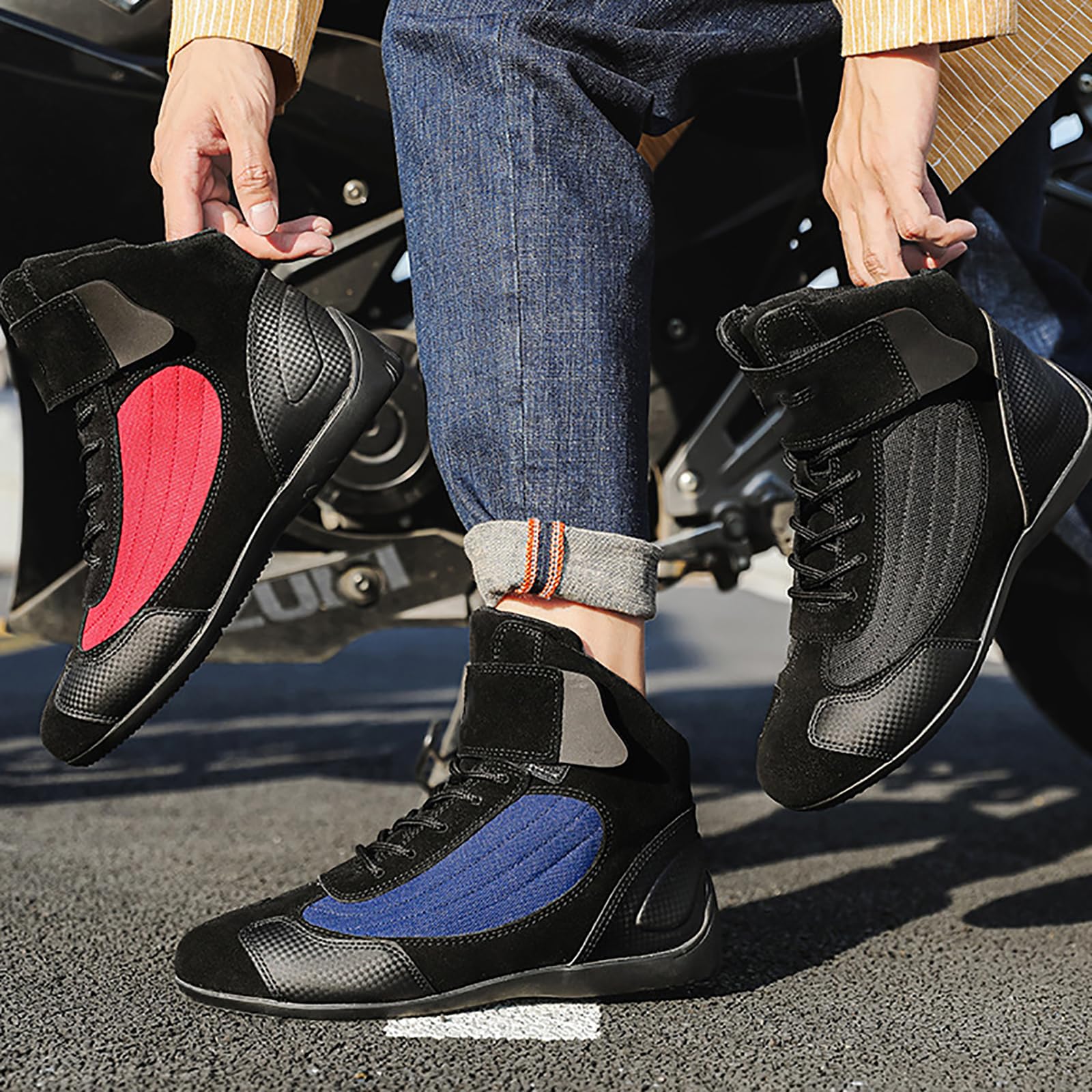 Chaussures De Moto De Rue (38-46), Bottes Tendance Décontractées/Moto, Antidérapantes + Respirantes, Bottes D'extérieur/randonnée/Anti-Collision pour Homme Femme,41,Black