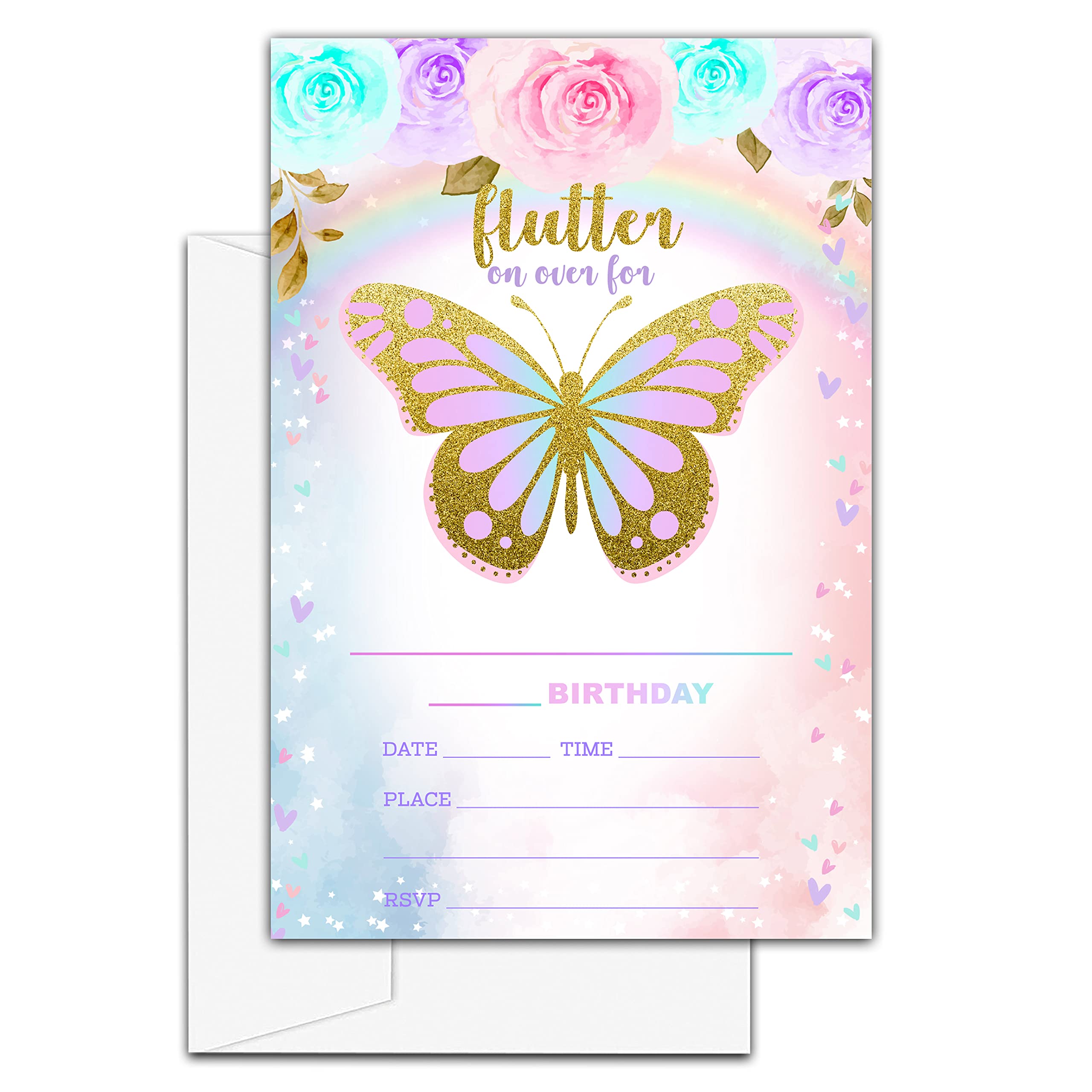 24 Tarjetas Invitación Cumpleaños Mariposas - Invitaciones Infantiles Coloridas