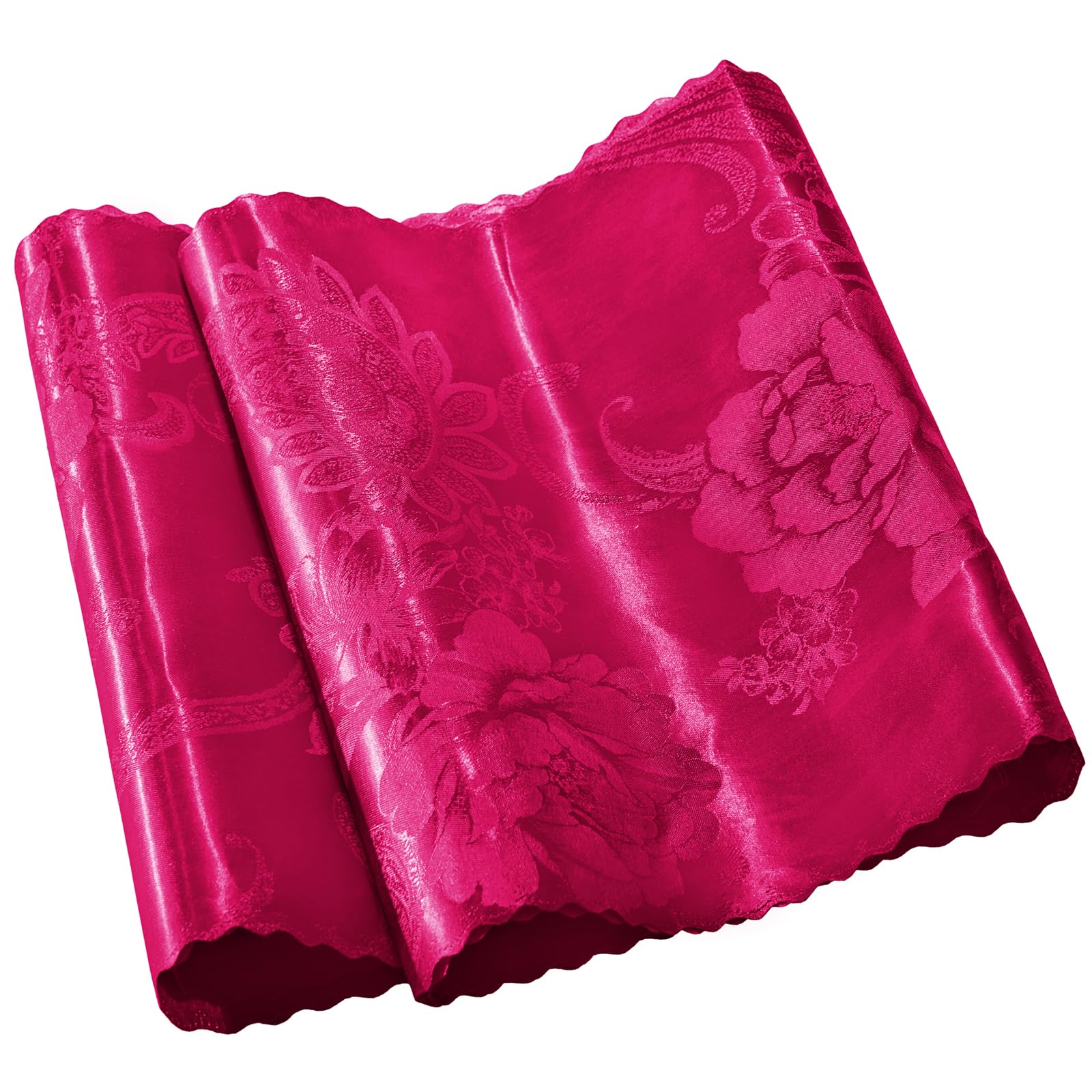 KKJIAF 2 Pack Hot Pink Satin Table Runners 12 x 108 Inch, Rectangular Silk Jacquard Dining Table Runner for Wedding, Banquet, Birthday Party Decoration
