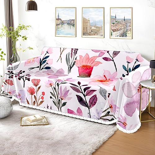 Miniatura 3 de Funda de sofá de acuarela de flores silvestres rosa y morada, fundas de sofá estampadas, fundas de sofá, fundas resistentes a las manchas, protector