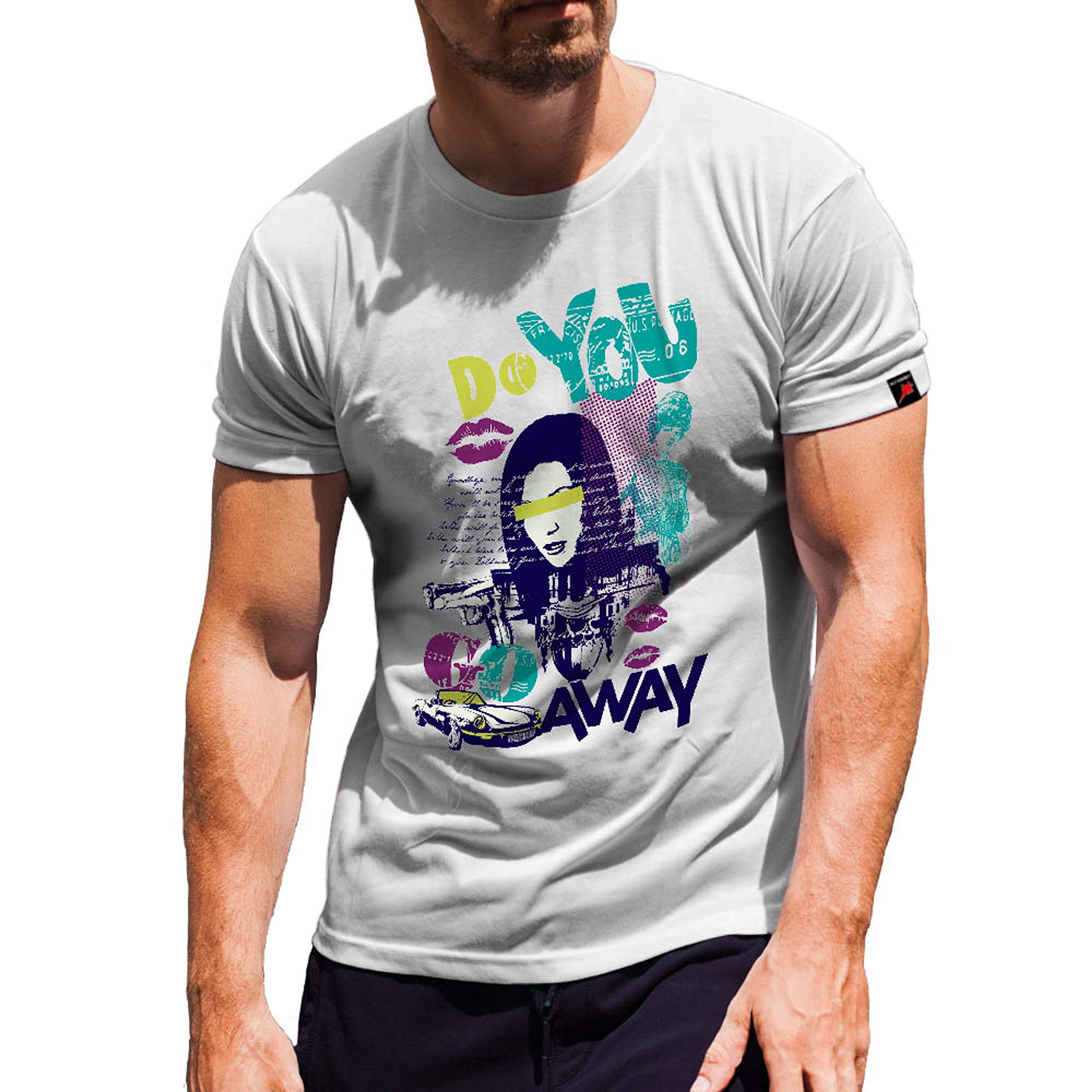 T-shirt Do You Go Away Blanc aux Multiples Motifs Imprimés - 3