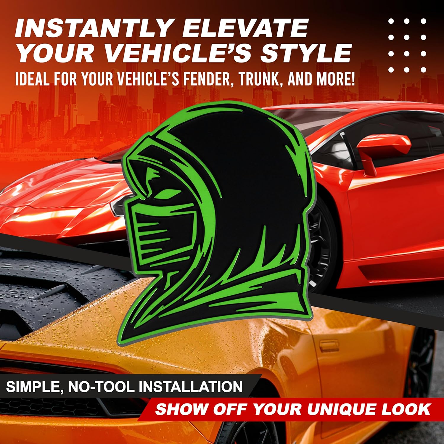 Ninja Emblem, Custom 3D Car Badge – Universal Exterior Accessories for Car, Truck, SUV, Motorcycle (Set of 2) (Green)