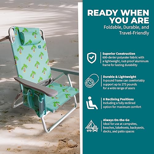 Vista 119 de Bliss Hammocks BBC-350-BF Silla de playa plegable, 5 posiciones reclinables, bolsa enfriadora desmontable, flor azul