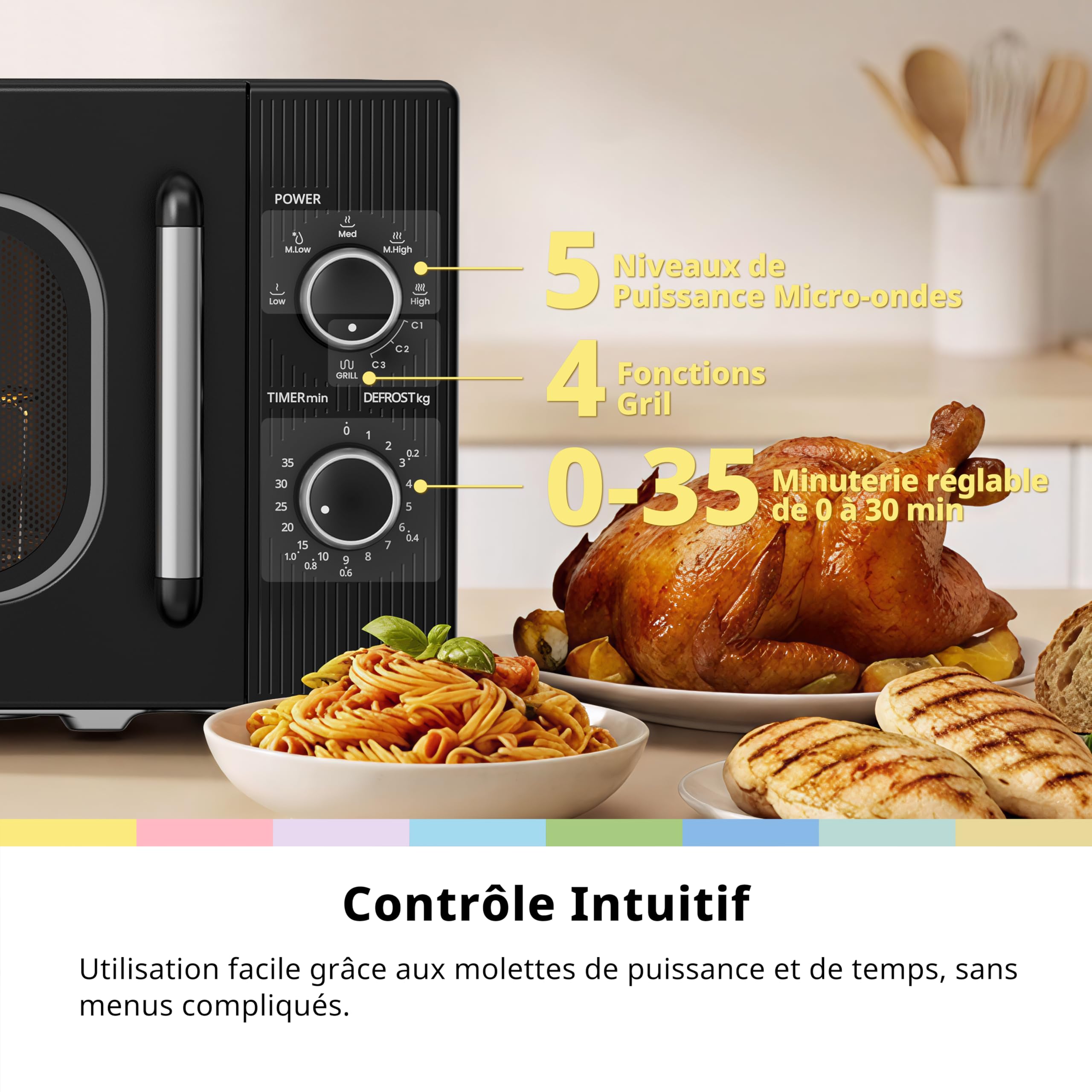 COMFEE' Four à Micro-ondes avec Grill, 20 Litres, 700 W, Grill 1000 W, 5 Niveaux de Puissance, Minuterie 1-35 min, Design Compact, Noir