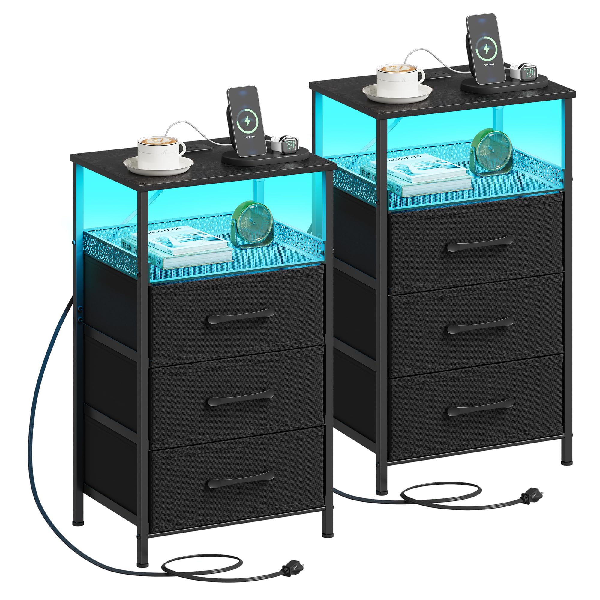JARHETUN Night Stand Set 2 with Charging Station
