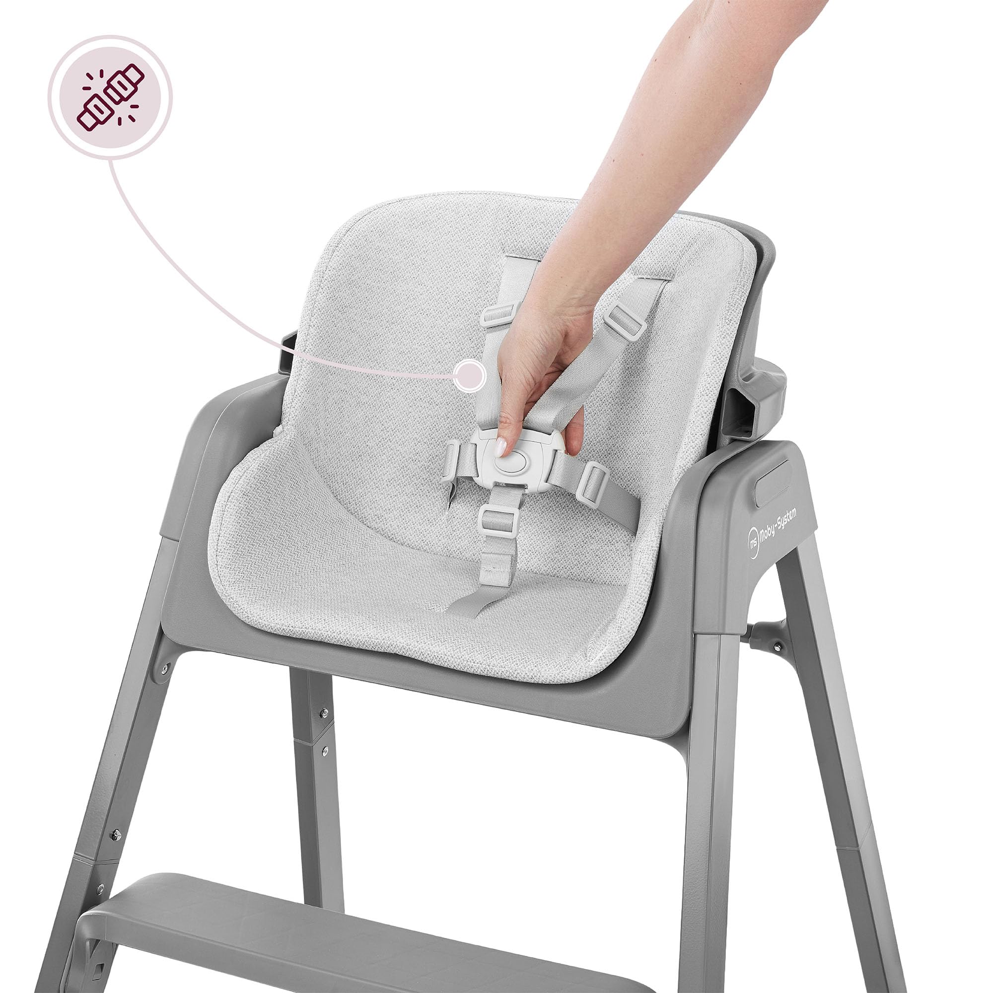 Moby-System Noxi 3w1 Składane Krzesełko do Karmienia Szare, Dwupoziomowe dla Dziecka od 6 Miesięcy, Wysokie i Niskie z Tacką, Nowoczesny Design