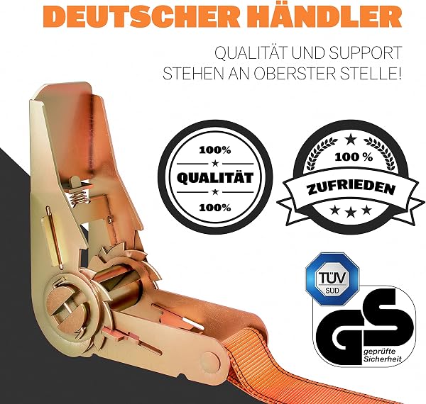 HELDENWERK 4 Stück Spanngurte mit Ratsche in 4m, 5m oder 6m Ratschengurte TÜV/GS Zertifiziert mit Doppelnaht I Zurrgurte wetterfest & robust (4m) - 4