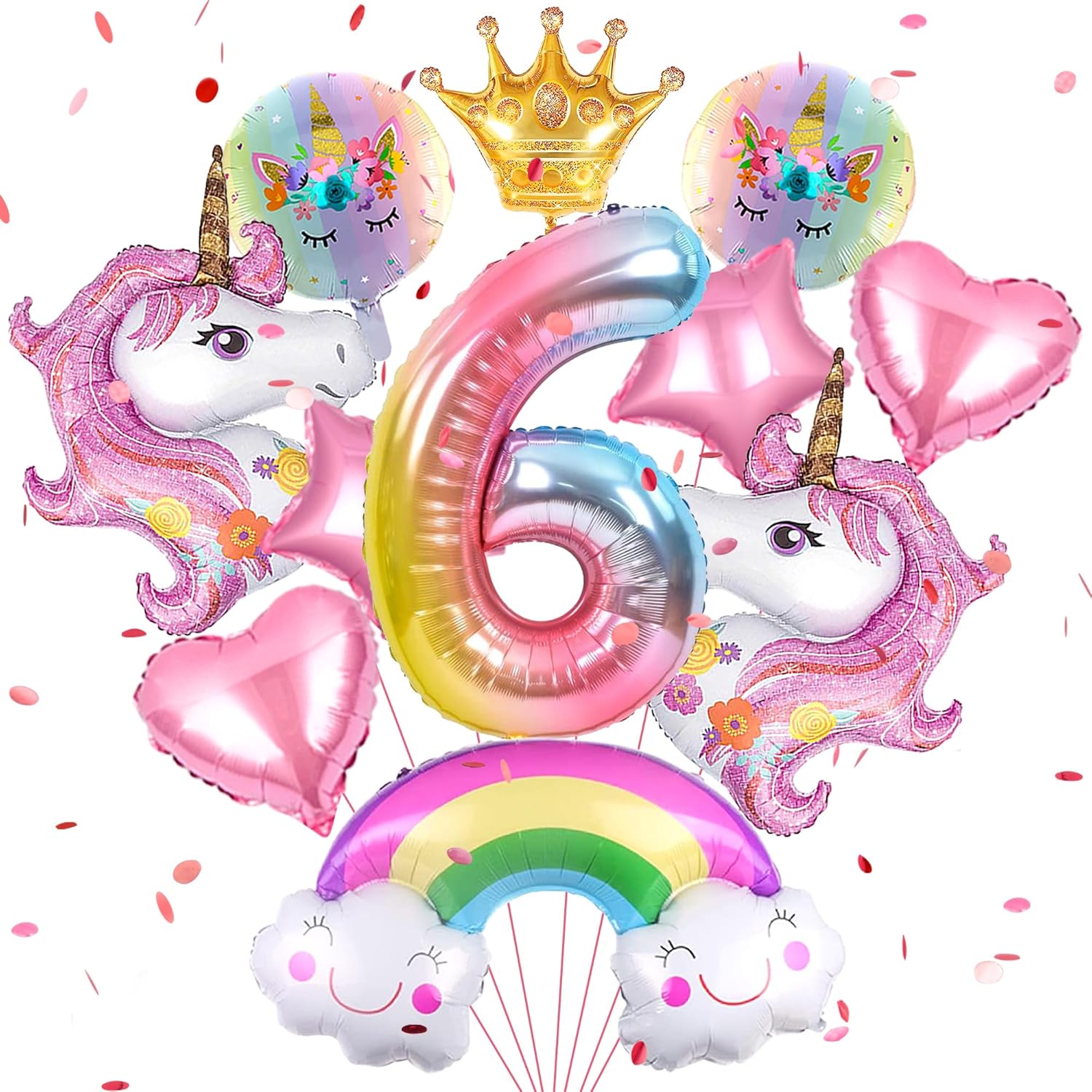Unicorn Birthday Decorations for Girls, 11pcs Unicorn Balloons Set with Rainbow