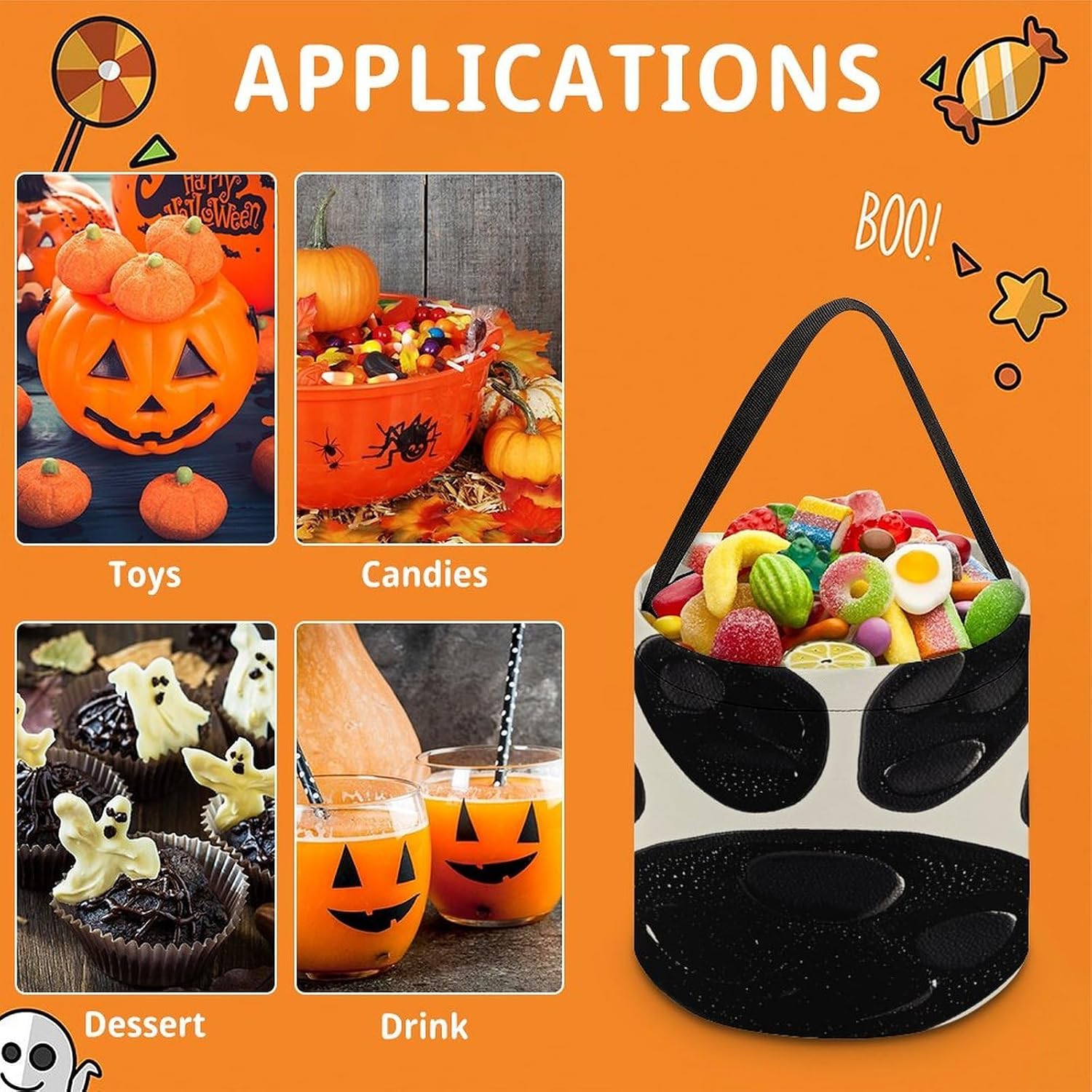 Black And White Paw Print Large Capacity Candy Bags, Halloween Basket image 5