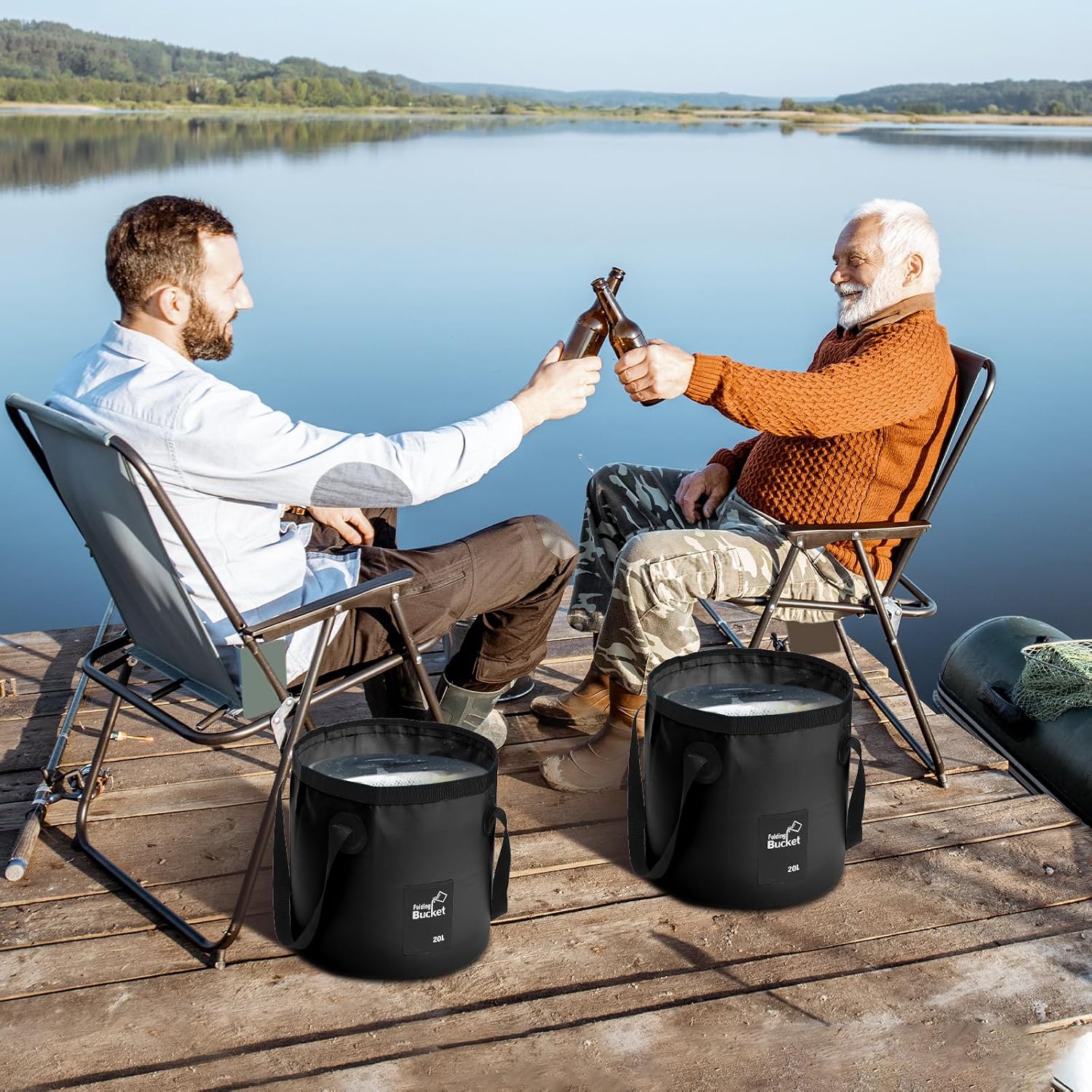 3 Pcs Collapsible Bucket Foldable Bucket with Handle, Cleaning Tools for Camping Fishing Hiking to Hold Water with Carry Bag Multiple Use Portable Lightweight (20L,Black)