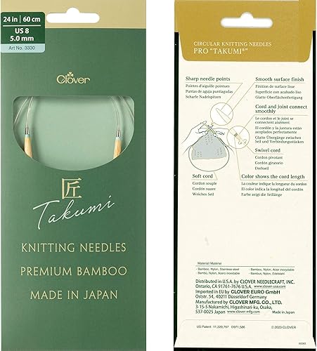 Miniatura 2 de Clover PRO Takumi - Aguja circular de bambú de 16 pulgadas, tamaño 4 de EE. UU. (0.138 in) con 10 marcadores de puntada Artsiga Crafts 3306