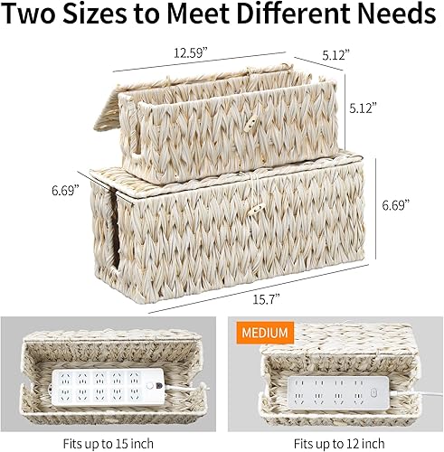 Miniatura 4 de Caja organizadora de cables, bohemia decorativa tejida a mano, 2 ranuras abiertas, organizador de cables, caja oculta con tapa para cables de TV,