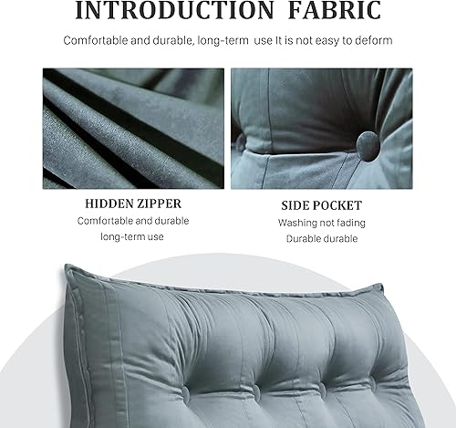 Miniatura 4 de Almohada rectangular para cabecero de lectura, cojín grande, respaldo extraíble, almohada de lectura, cabecero, regalo para mamá, gris, matrimonial