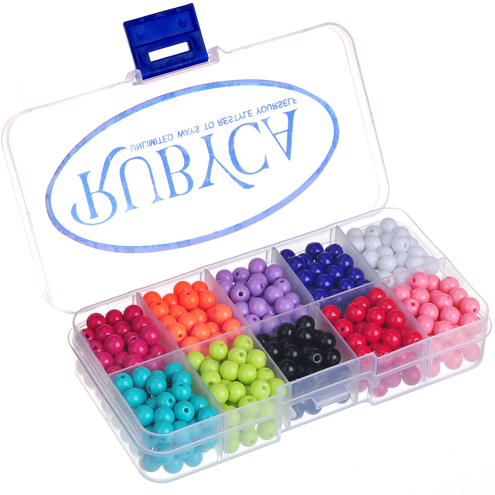 Kit 250 Perle Di Vetro Ceco Opaco 8mm Per Gioielli Fai Da Te, 10 Colori Misti Con Scatola Porta Oggetti RUBYCA