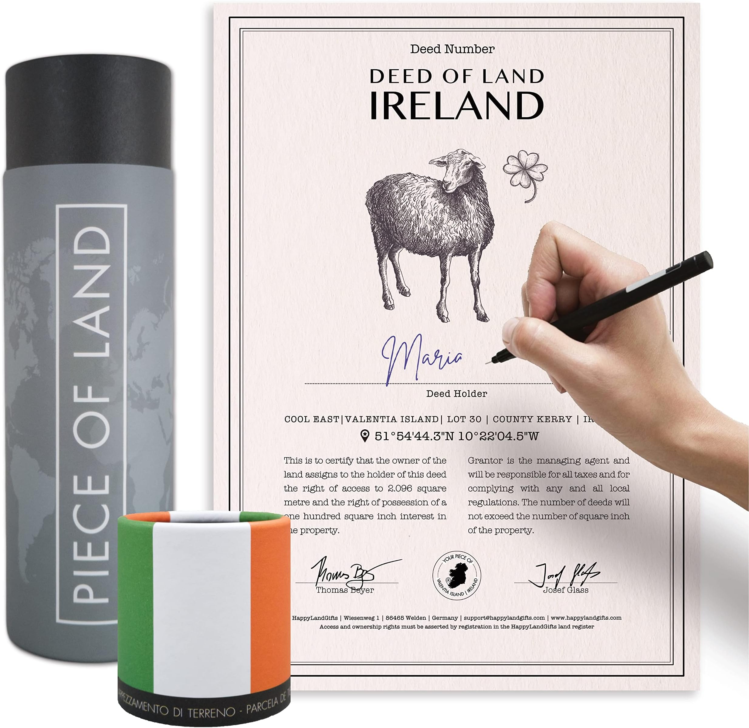 happylandgifts® Real Ireland Property as a Unique Gift | Ownership Certificate with Name of Choice to Enter Yourself | Ireland Gifts | Irish Gifts | Decoration | Birthday