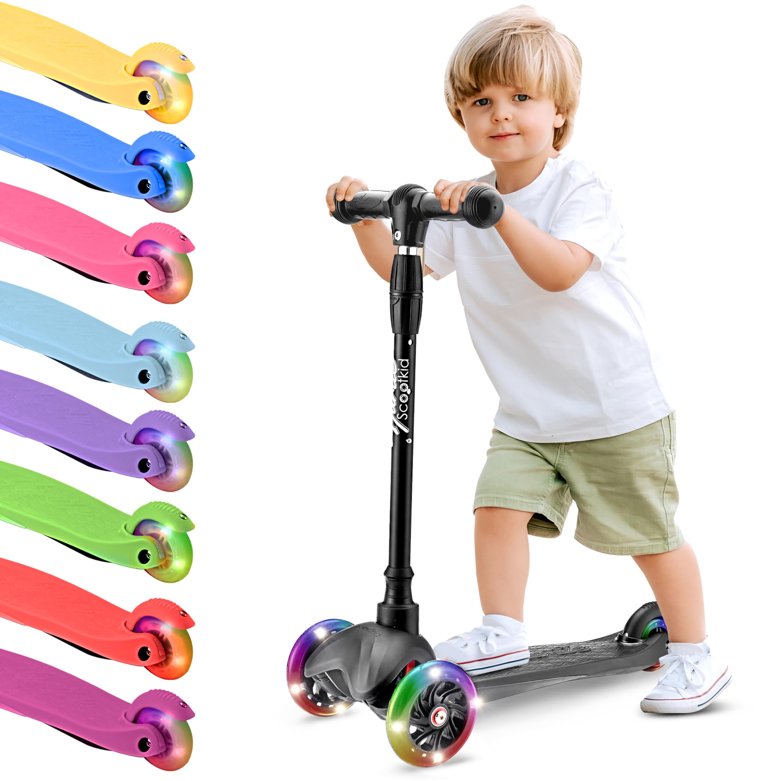 Hurtle Trottinette Enfant et Tout-Petit – Trottinette Tricycle de Qualité avec Plateau Stable et Roues à LED Lumineuses