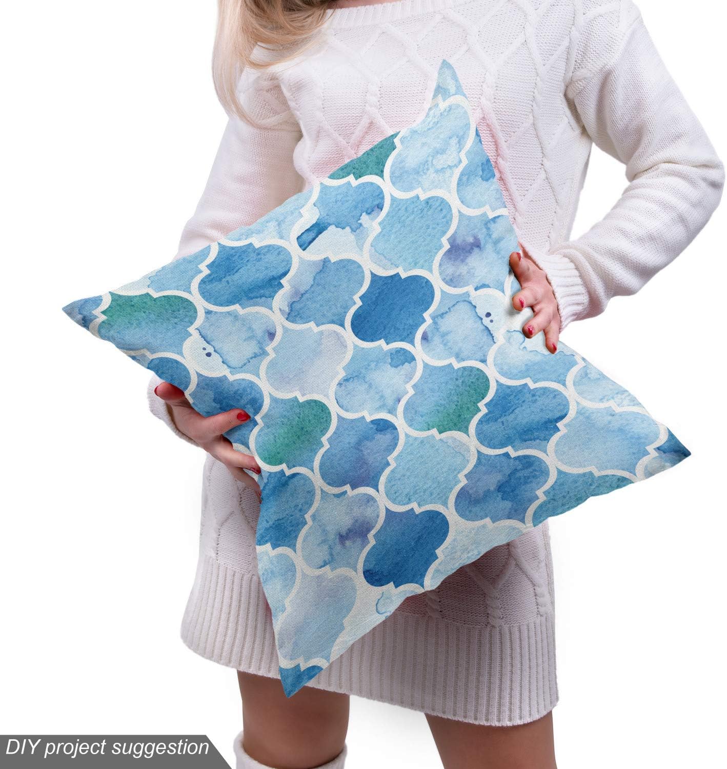 Ambesonne Moroccan Fabric by The Yard, Oriental Style Mosaic Pattern in Watercolor Paint Retro Style Print, Decorative Fabric for Indoor and Outdoor Projects Furnishing DIY Hobby Sewing, 3 Yards, Pale