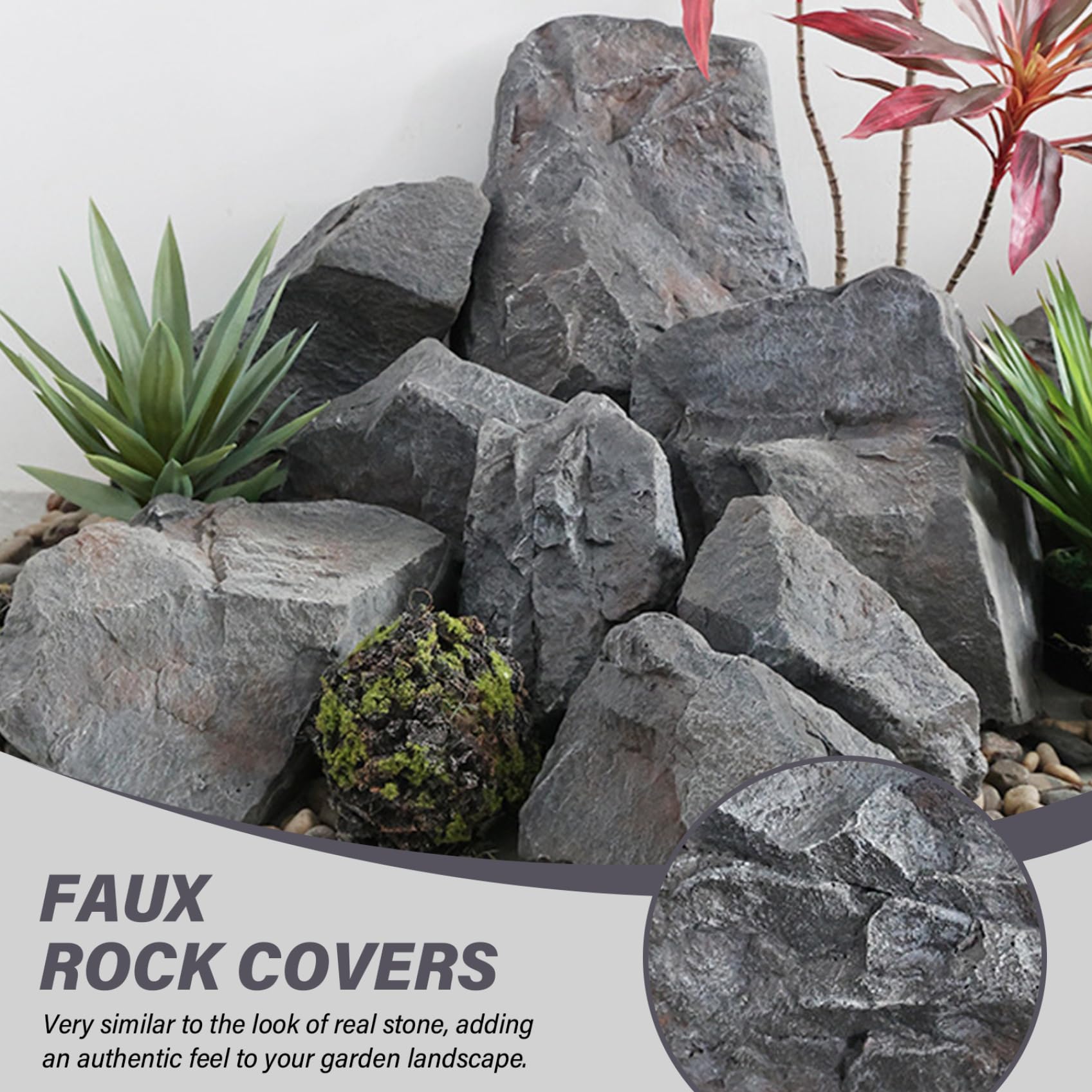 NIDONE Fake Rock Realistic Landscape Steine ​​13.8x10.6x8.7in Künstliche Felsen für Landschaftsgestaltung PU & Foam Brunnenabdeckungen für Gartengartendekor, Regenwaldtyp, künstliche Felsen