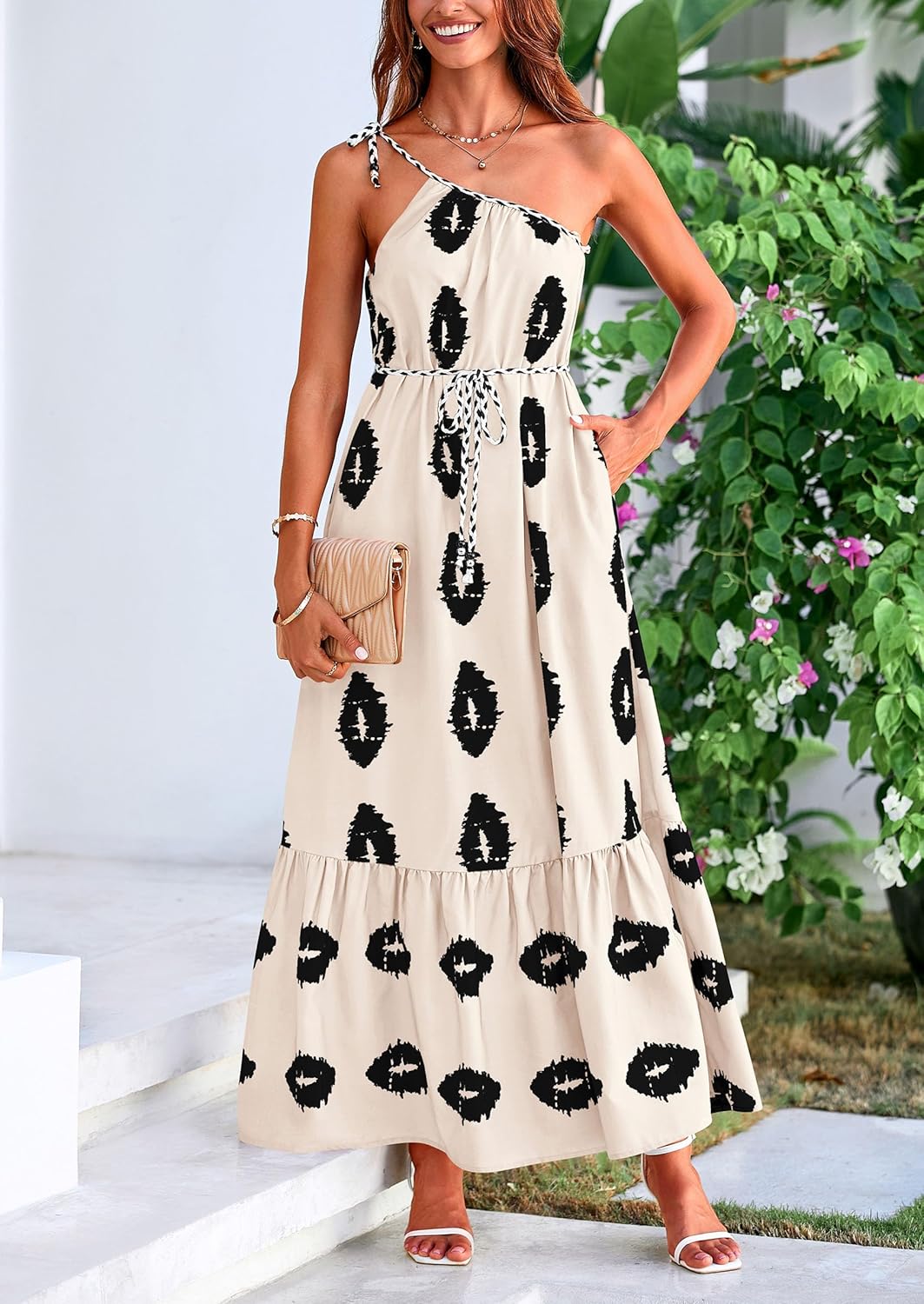 PRETTYGARDEN Women's 2026 Summer One Shoulder Maxi Dress Printed Flowy Boho Long Sundresses Spring Beach Vacation Clothes - Image 4