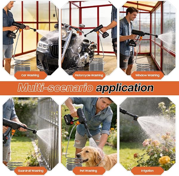 Cordless Pressure Washer 700psi, 4000mAh*2 Rechargeable Battery with 6-in-1 Adjustable Nozzle, Portable Power Washer Suitable for Cleaning Cars,Gardens, Floors - 3