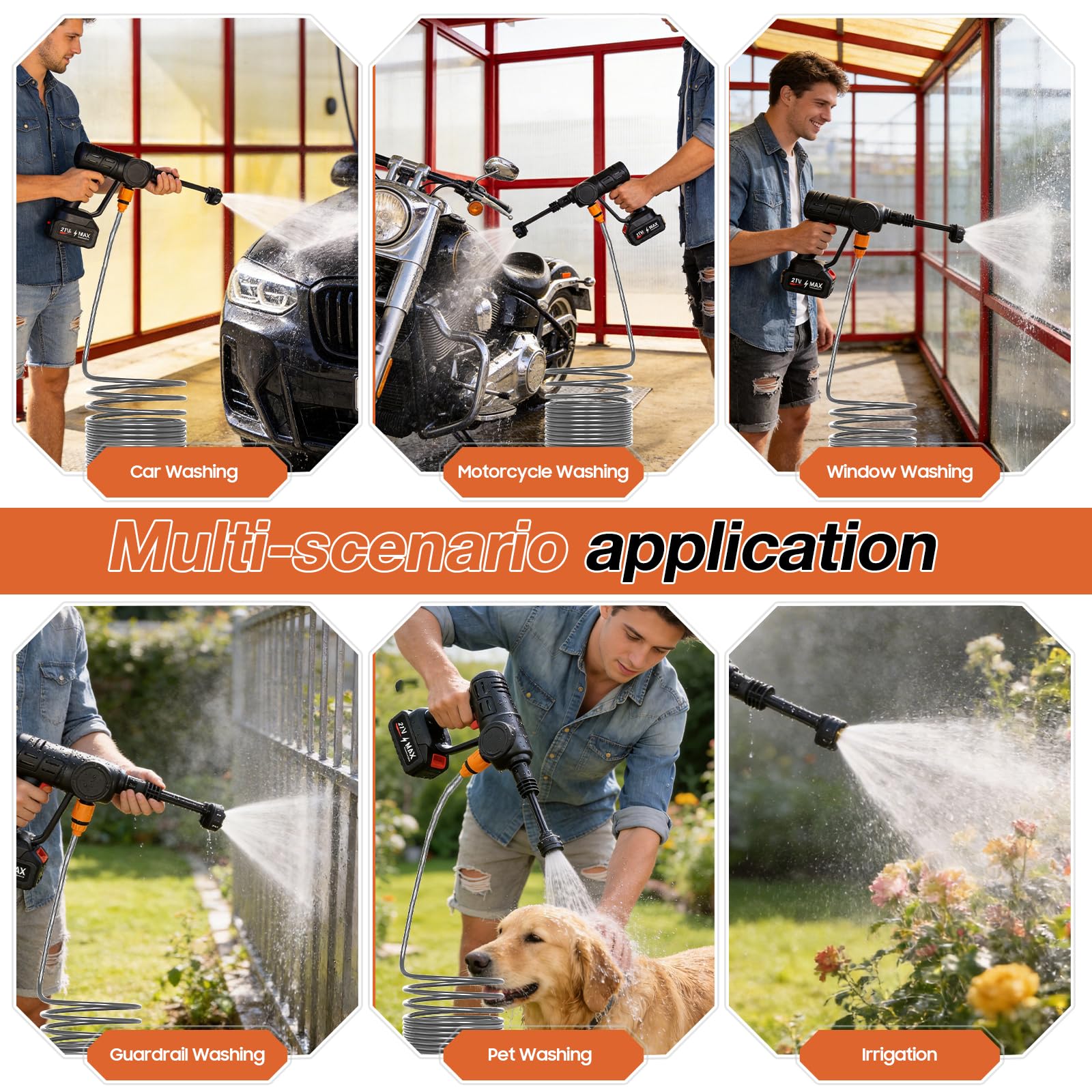 Cordless Pressure Washer 700psi, 4000mAh*2 Rechargeable Battery with 6-in-1 Adjustable Nozzle, Portable Power Washer Suitable for Cleaning Cars,Gardens, Floors — view 3