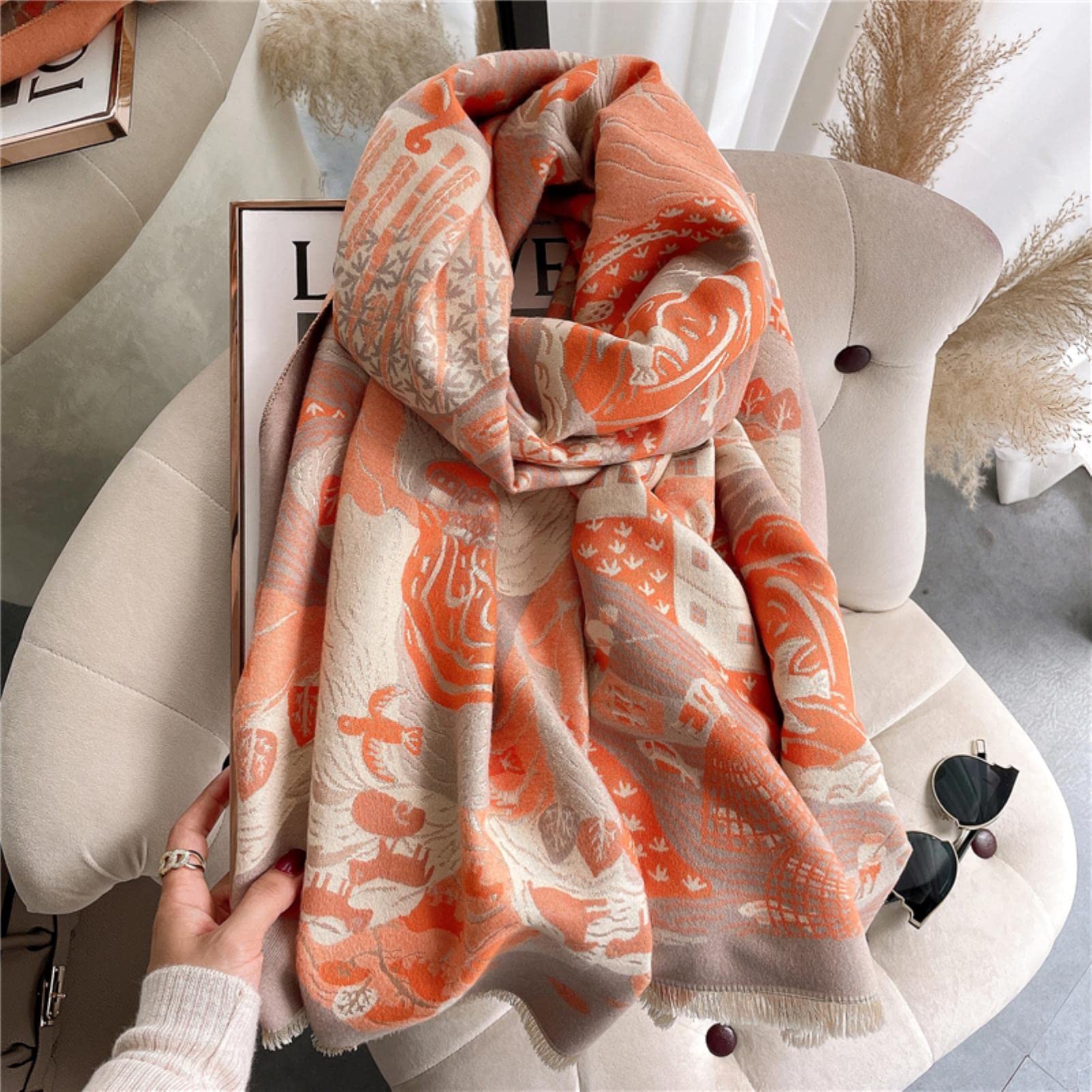 URYYRIT Foulard Écharpe Cachemire Chaude Dames Imprimer Un Châle De Couverture Hivernale Épaisse Et Envelopper Pashmina 180 * 65 Cm Femmes-Wyt150-1