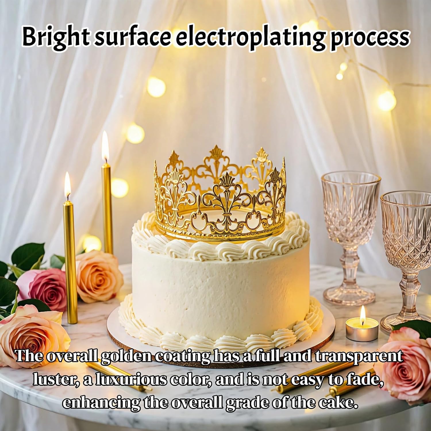 Vintage Gold Crown Cake Topper, Elegant Retro Style Cake Top Ornament for Birthday, Wedding, Anniversary, Party Dessert Table Decor, Multifunctional Photo Prop & Costume Accessory(Gold) 1Pcs
