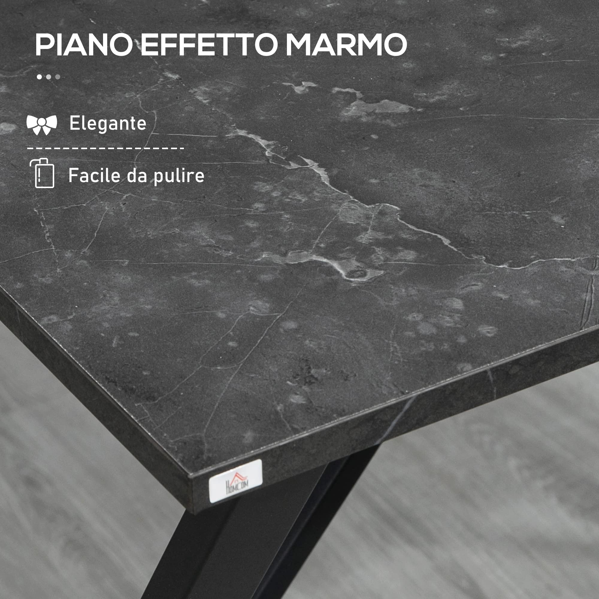 HOMCOM Mostrador de Bar Moderno de Estilo Industrial, Mesa Alta de Cocina Efecto Mármol en Madera y Acero, 120 x 60 x 102 cm, Negro