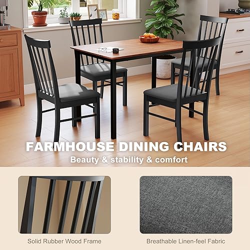 Miniatura 5 de HOMCOM Juego de 4 sillas de comedor de madera, sillas de cocina tapizadas de granja con marco de madera de goma para sala de estar, comedor, negro y