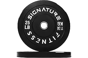 Signature Fitness 2-Inch Olympic Bumper Plate Weight Plates with Steel Hub -...