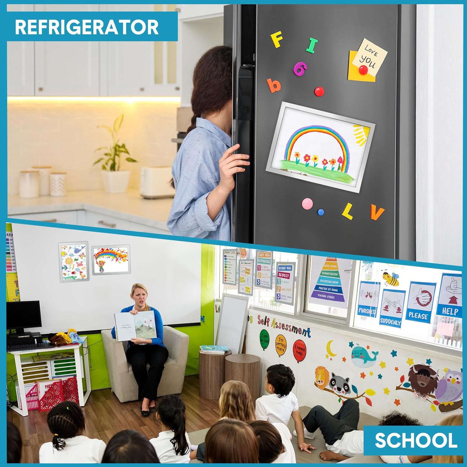 Leinuosen 24個 8.5 x 11インチ 磁気サインホルダー バルク 自己粘着 写真フレーム ドキュメントホルダー 壁マウ